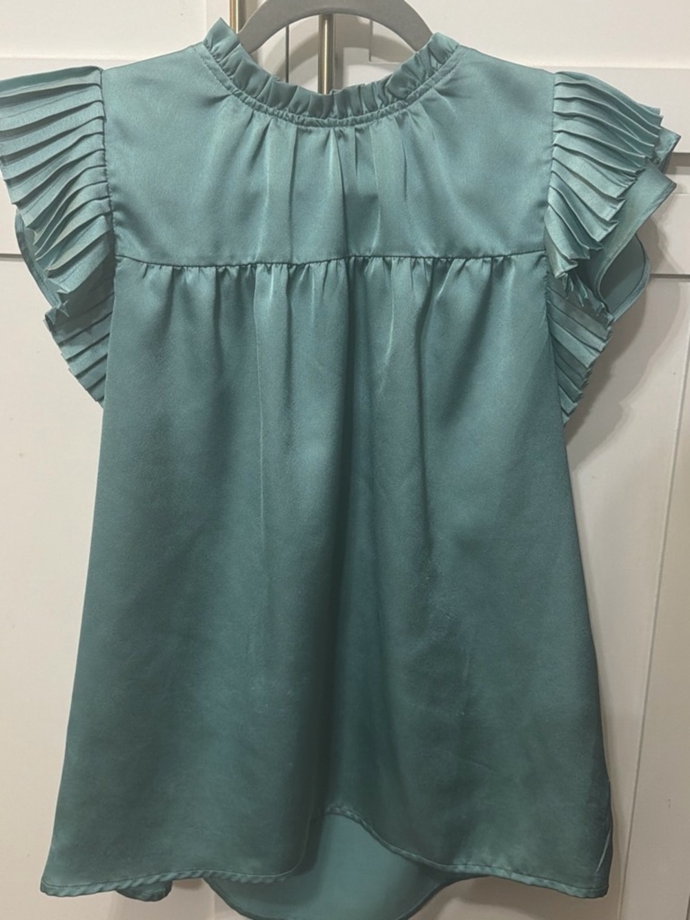Pleated Flutter Sleeve Blouse in Teal